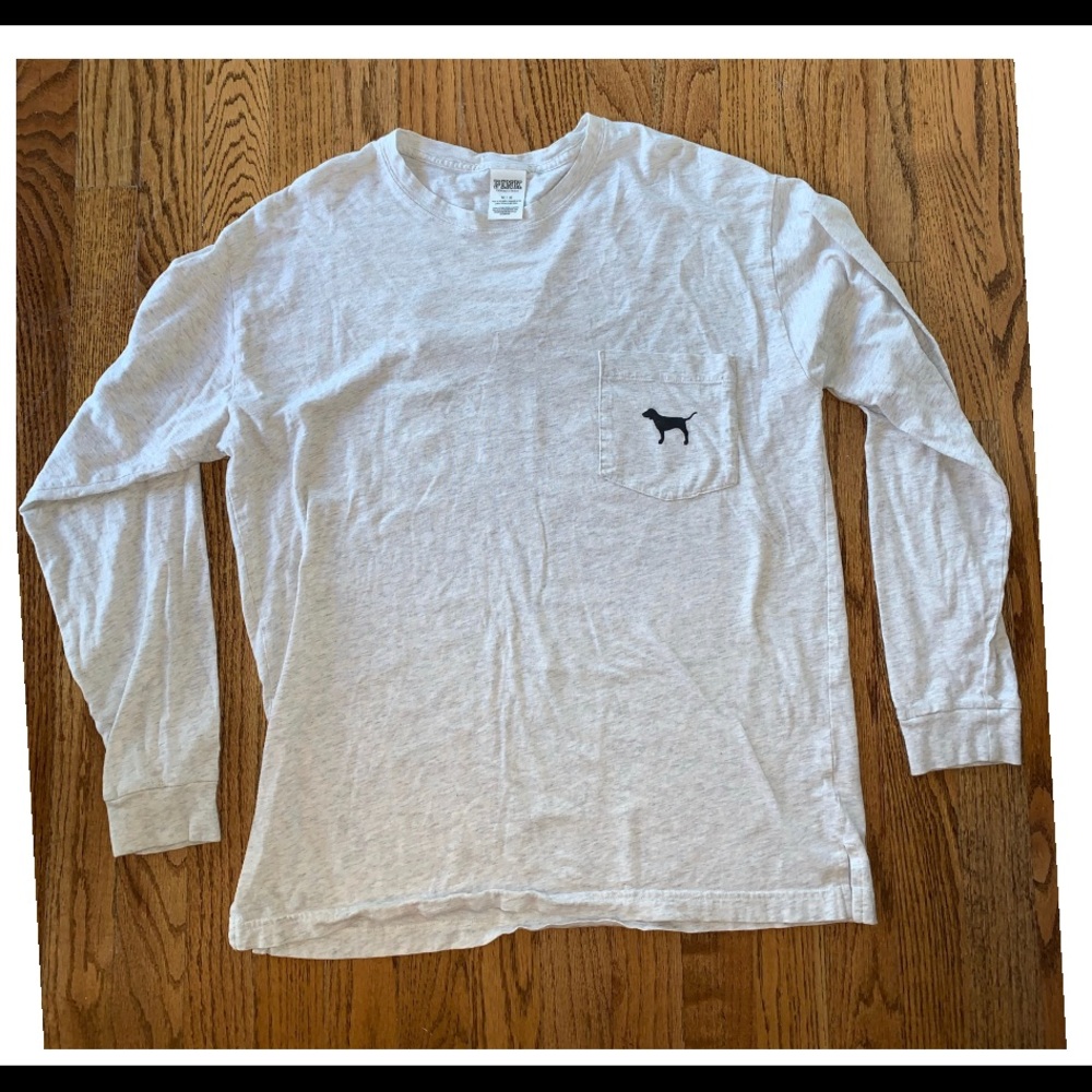 PINK Gray Long Sleeve Logo Shirt Size Medium